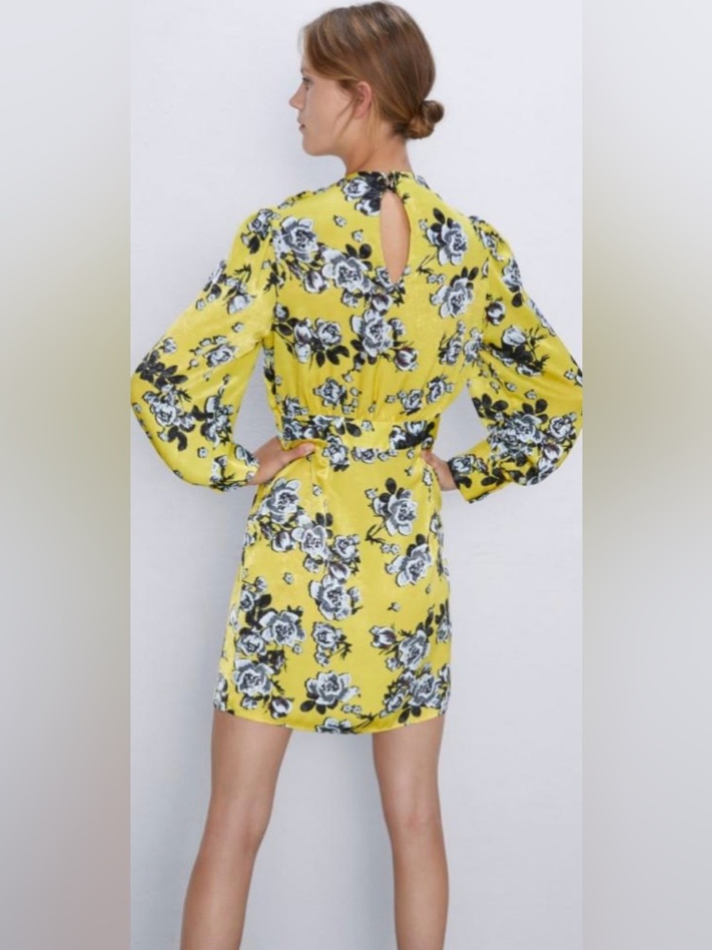 Zara Yellow Floral Dress with Chartreuse Coat